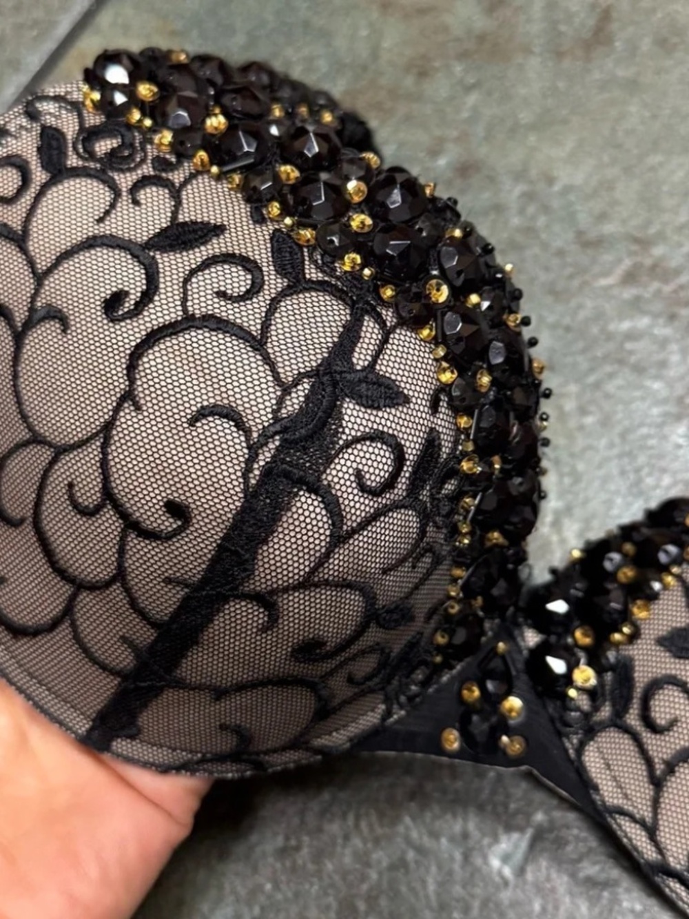 Marciano by Guess Black Beaded Embellished Lace Bra 34D